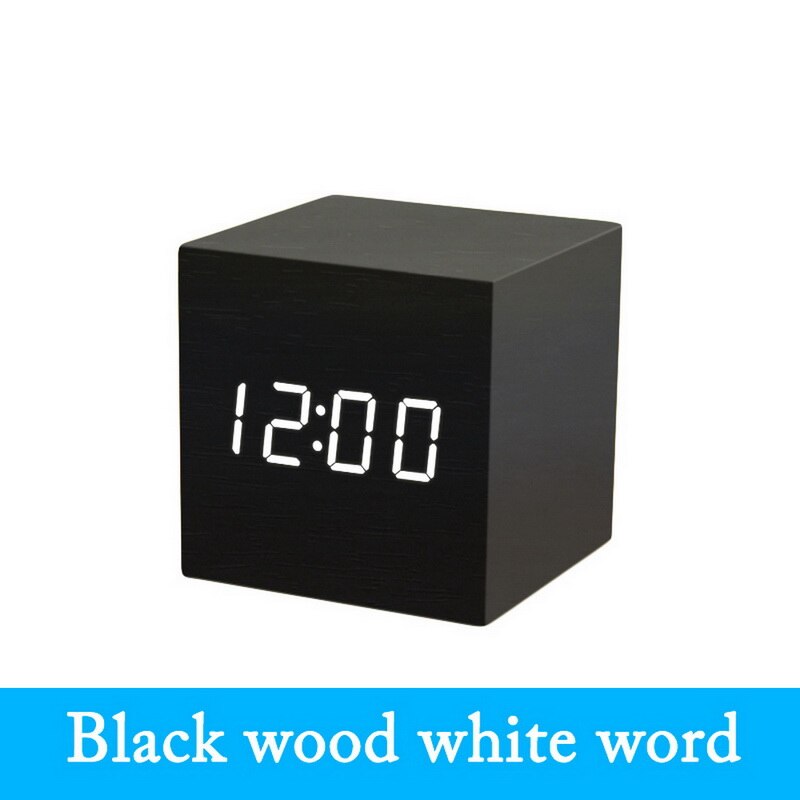Digital Wecker Holz LED Alarm Zeit Anzeige Für Schlafzimmer Nacht Büro Kalender Temperatur LED-anzeige Holz Schreibtisch Uhr: I
