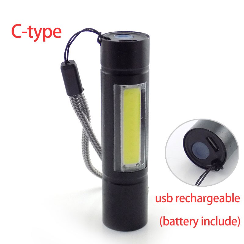 Mini potente linterna LED 2 COB Q5 USB recargable linterna trabajo flash luz linterna batería pesca linternas de camping