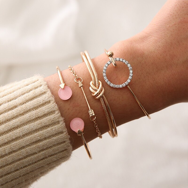 4 unids/set Bohemia Vintage pulseras para las mujeres de la joyería de Boho granos geométricos de la mano de la cadena encanto pulsera brazaletes conjunto Набор