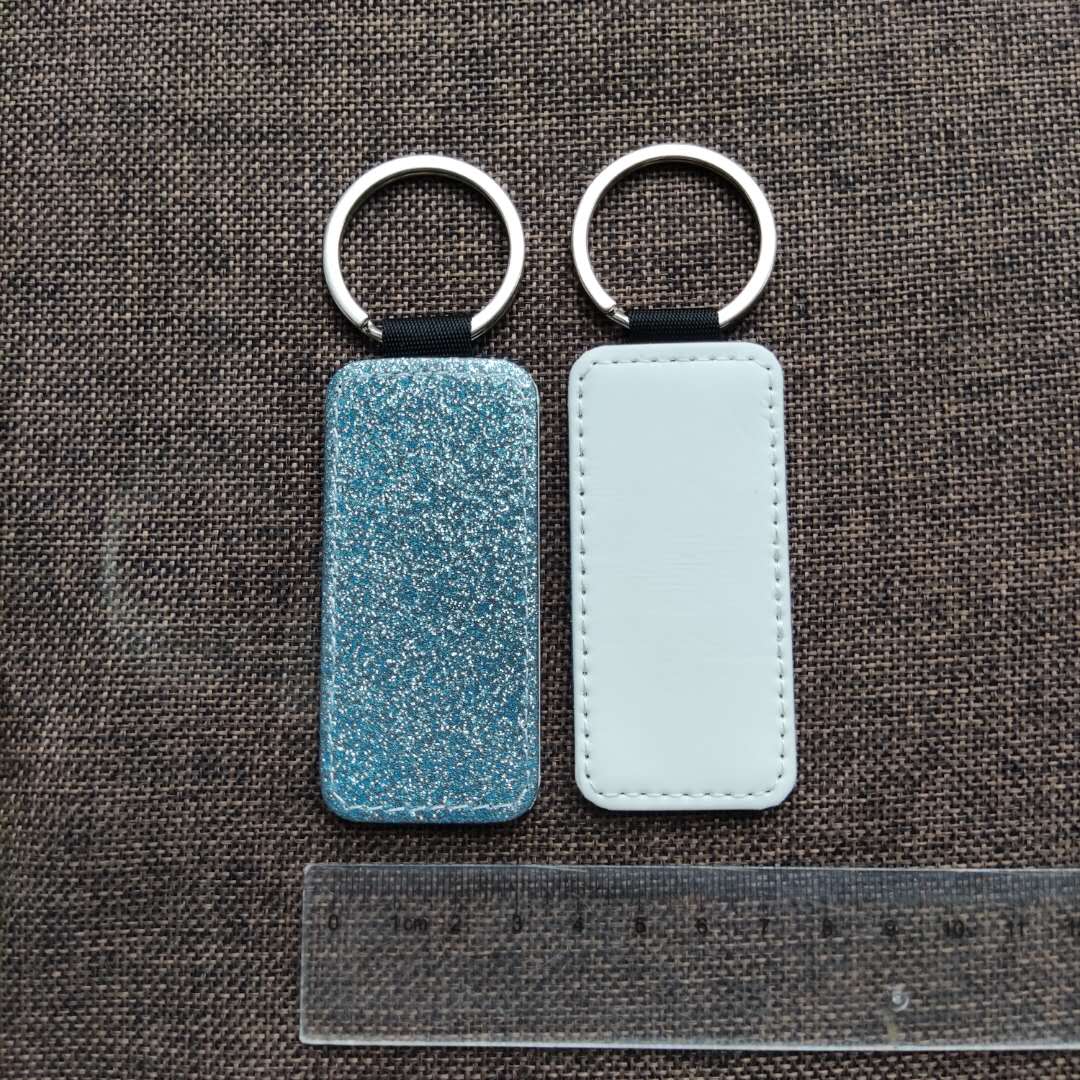 Gratis Shipping10pcs Leeg Sublimatie Bling Lederen Hanger Tags Sleutelhangers Diy Afdrukken Sublimatie Inkt Transfer Papier Afdrukken: Blue Rectangle