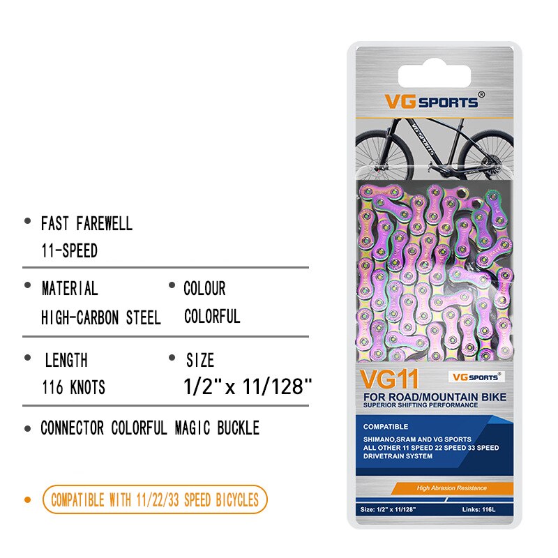 Bicycle Chain 8 9 10 11 Speed Nickel plated Colorful Silver Lightweight Mountain Road Bike MTB Chains Part 116 Links: 11 Speed Colorful