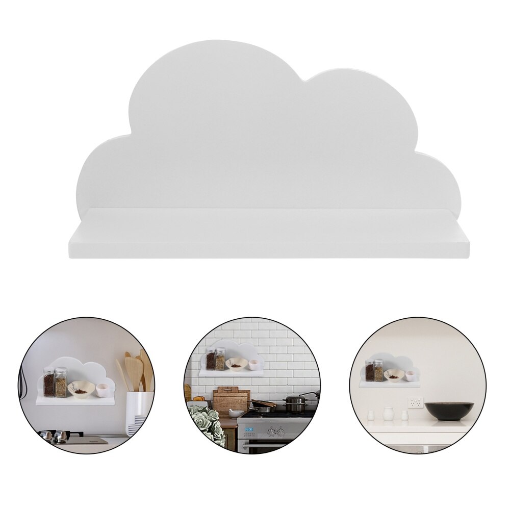 1pc Cloud Shape Floating Shelf Wall Mounted Wood Wall Shelf for Home (White): Default Title