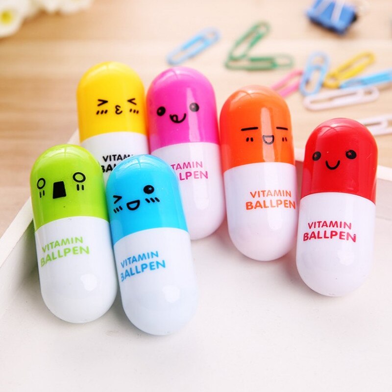 1 PCS Vitamin Capsule Ballpoint Pen Office Accessories Material Escolar School Supplies Kawaii Novelty Plastic Ball Pen