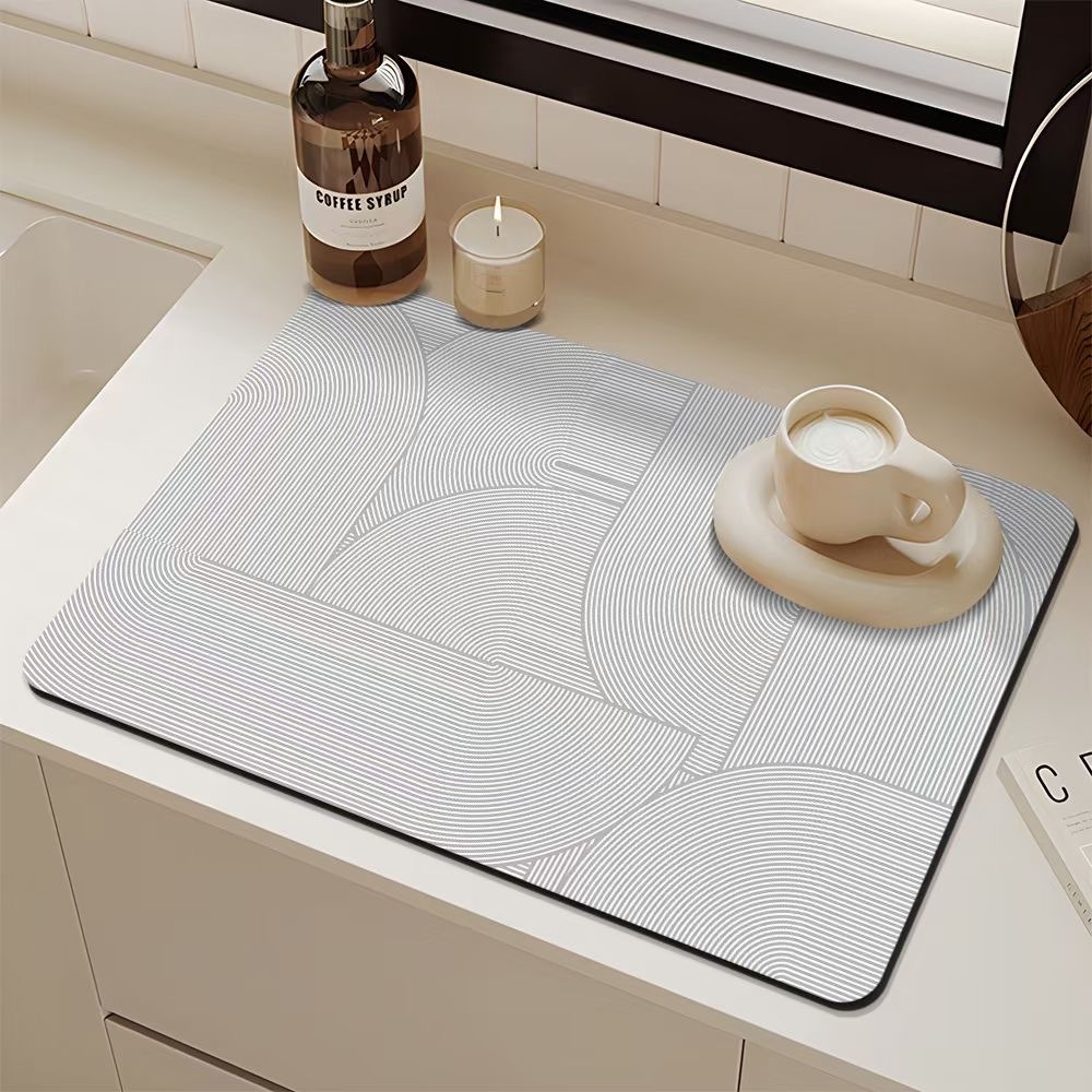 Minimalist Dish Drying Mat Counter Drainer Rack Pads Dining Table Absorbent Drain Pad Kitchen Tableware Placemat Bath Door Rugs: XL / Ivory
