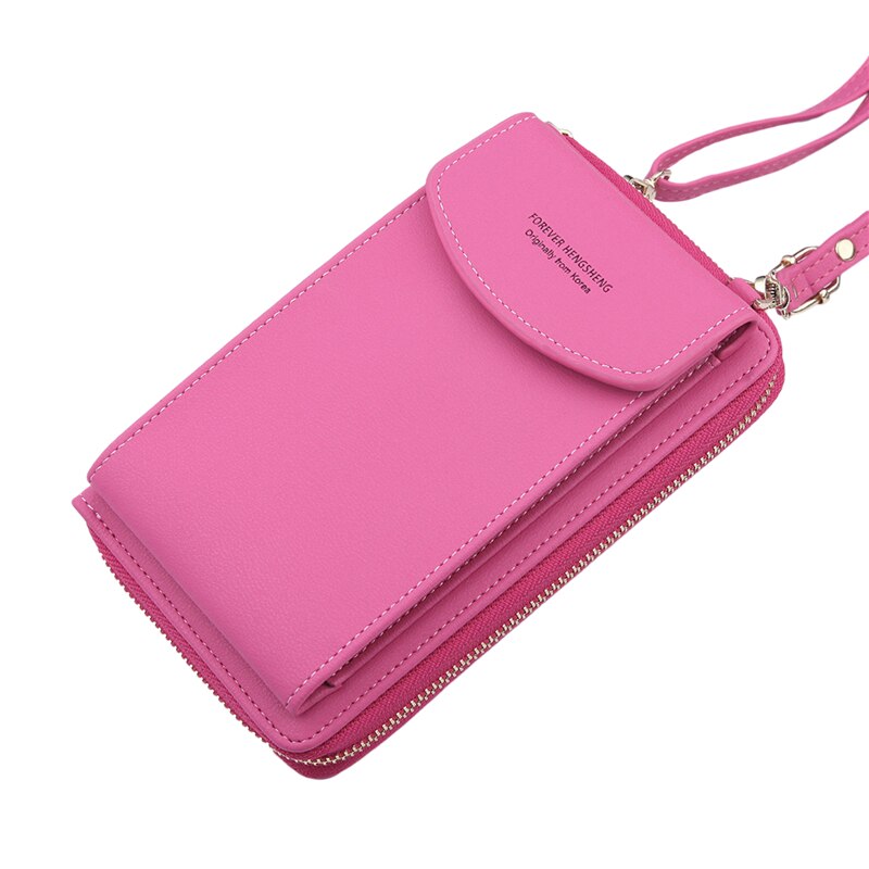 Women Crossbody Bags Solid Color Leather Shoulder Strap For Storage Phone Card Holders Purse Mini Bags For Ladies: Rose Red