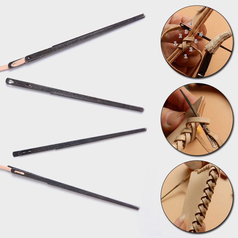 Aguja de tejer de cuero para cordones de cuero, doble agujero, aguja de encaje, aguja de coser a mano, herramienta de artesanía de costura de cuero DIY