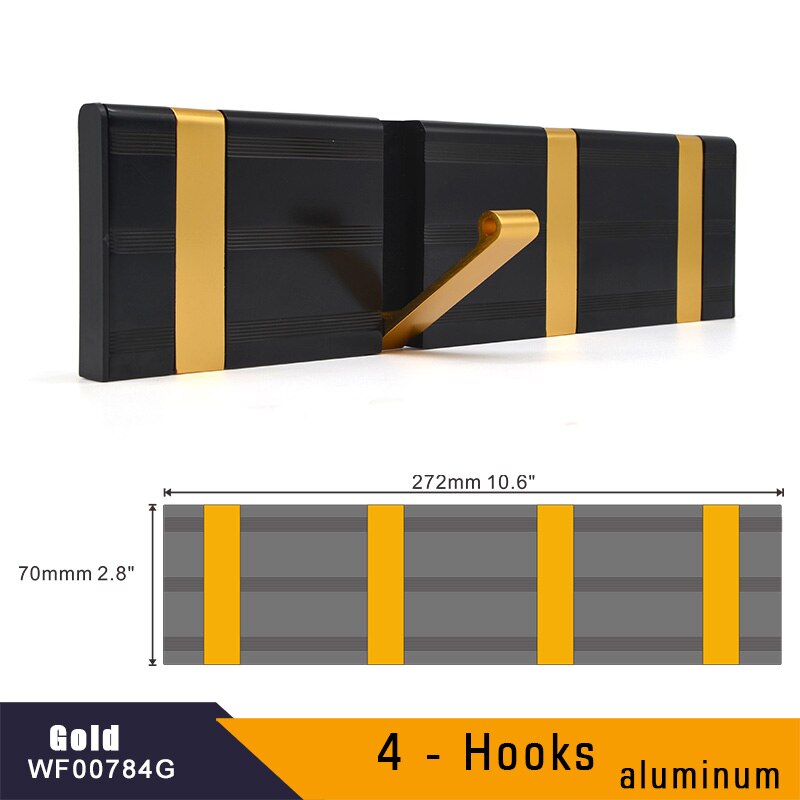 Aluminum Home Decor Nailless Folding Coat Hook Hallway Bedroom Door Hat Clothes Rack Hanger Kitchen Toilet Wall Brack Hooks: 4-Hook Gold