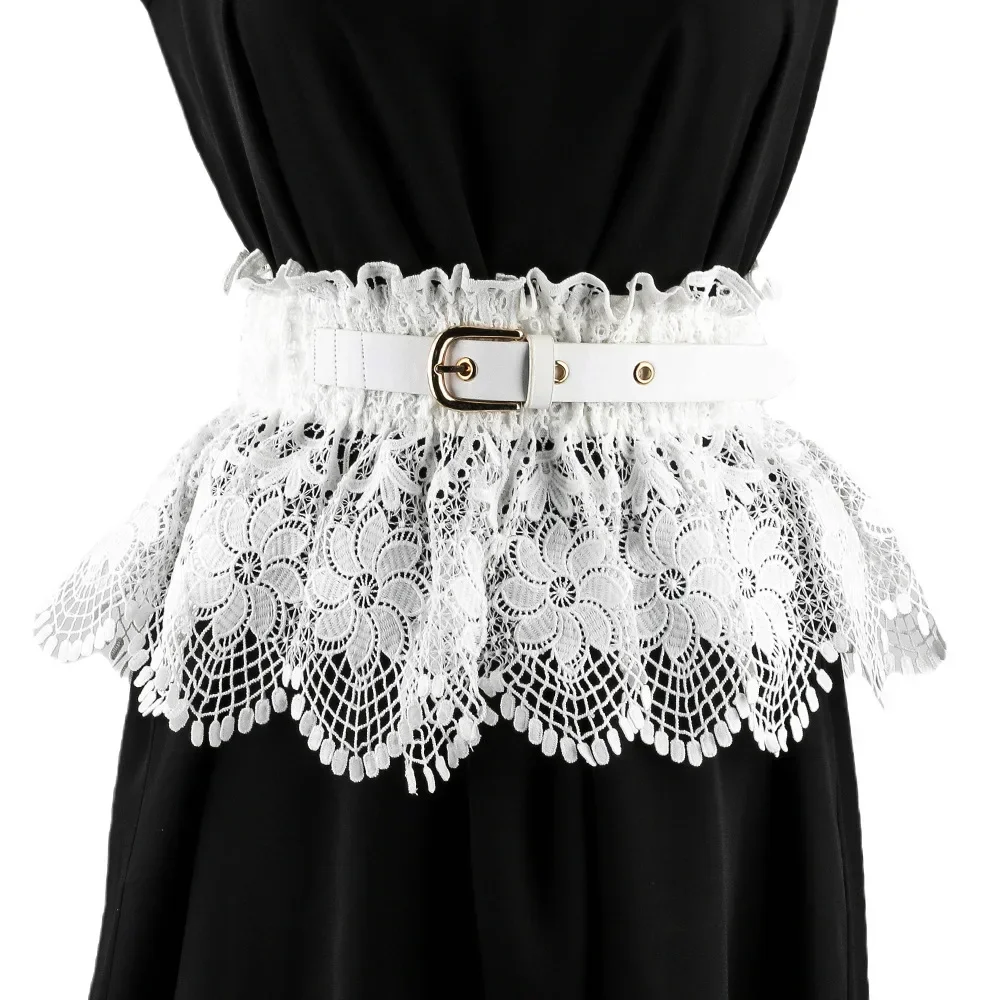 Cinturón de encaje para mujer, cinturón elástico a la , cinta con hebilla Mental, cinturón de cuero, falda, camisa, vestido, abrigo, decoración: Negro