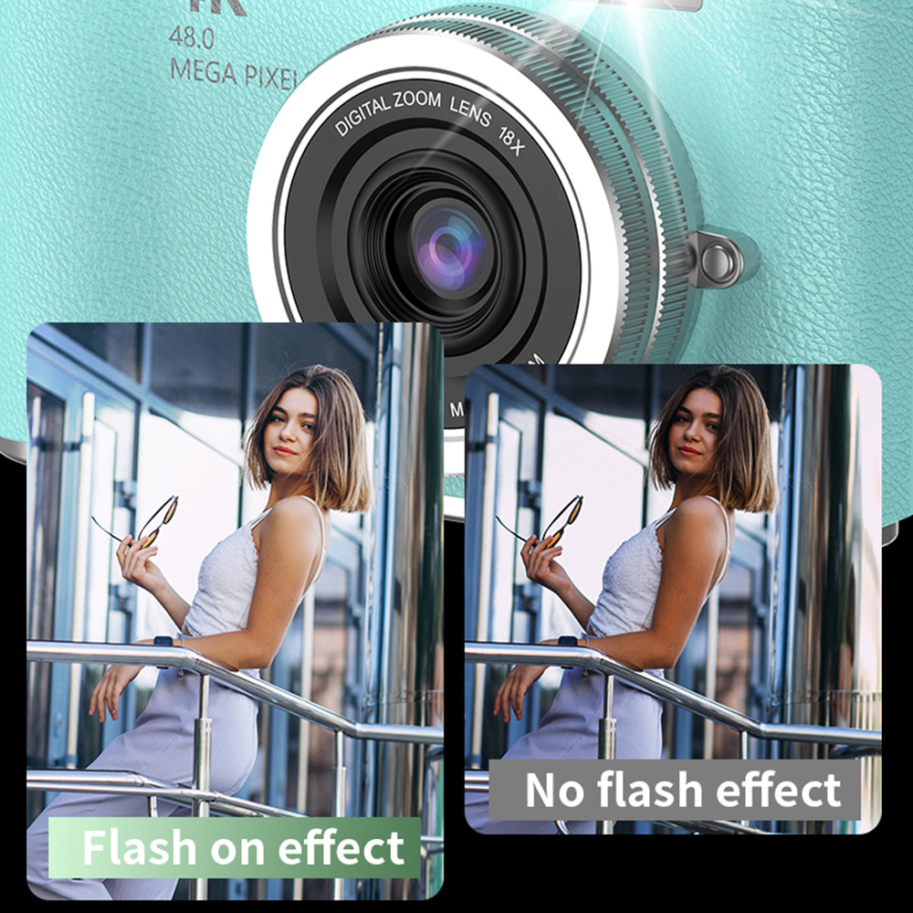 4K Digital Camera CCD 180° Flip Screen Selfie Camera 8X Digital Zoom 48MP Portable Digital Photography Camera with 32G Card