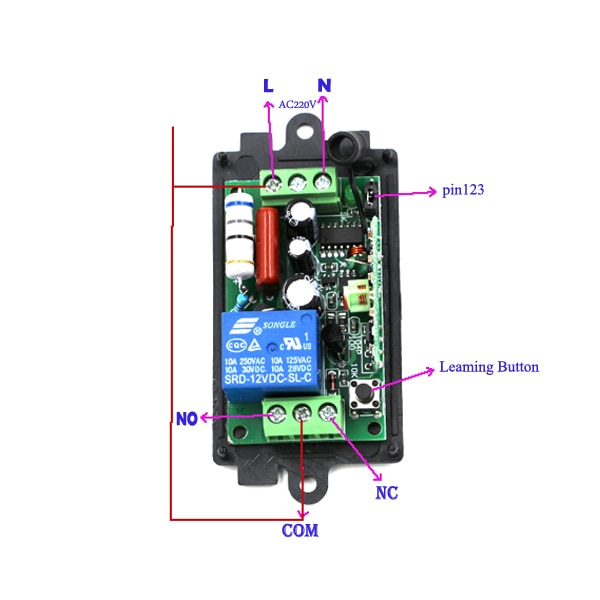 Relais RF sans fil 220 V 110V 1ch 10a, télécommande, interrupteur de lumière récepteur + transmetteur noir 315/433Mhz