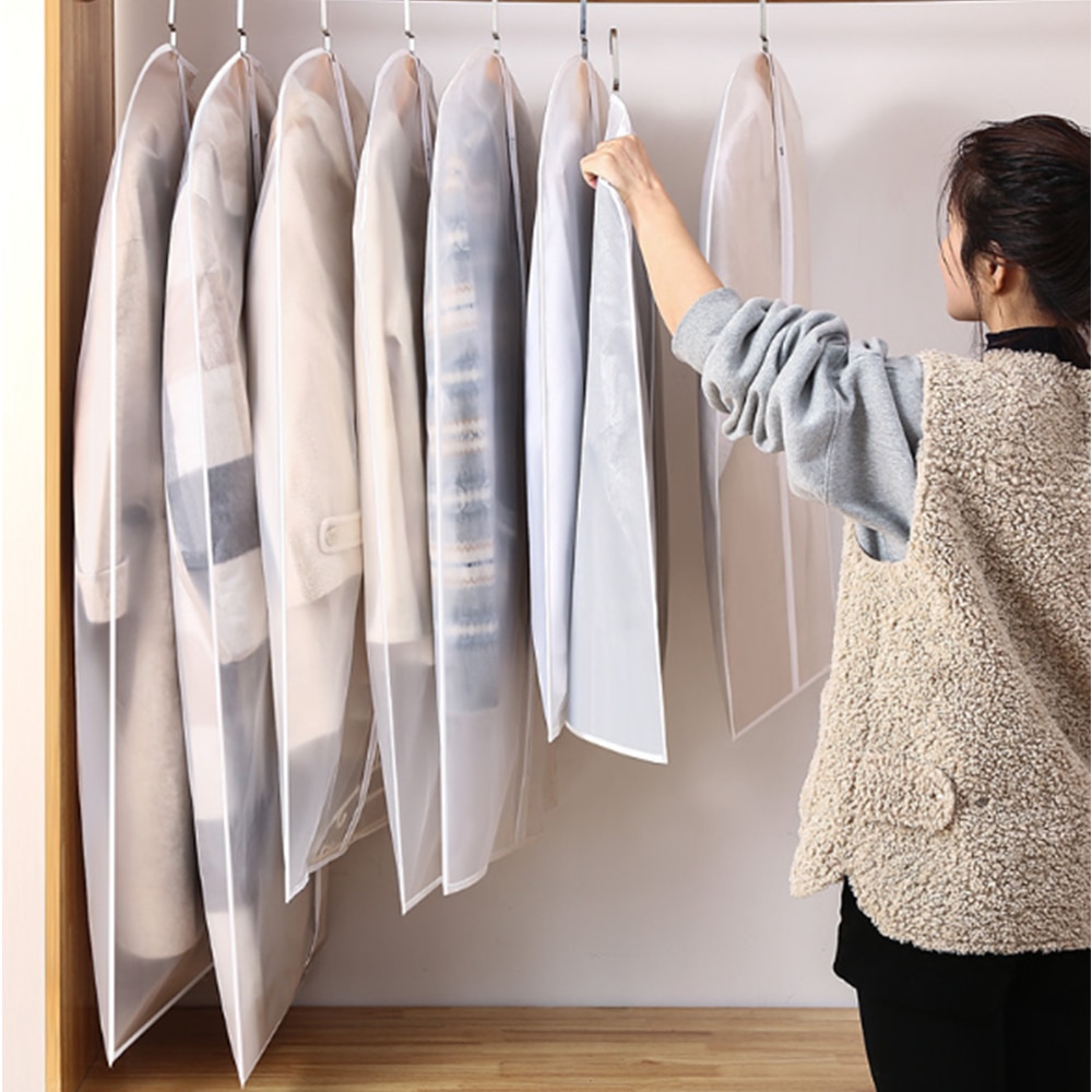 5Pcs Kleerhanger Pak Kledingstuk Jas Stofdicht Stofkap Huishoudelijke Opbergzakken Opknoping Organisator Garderobe Hangers