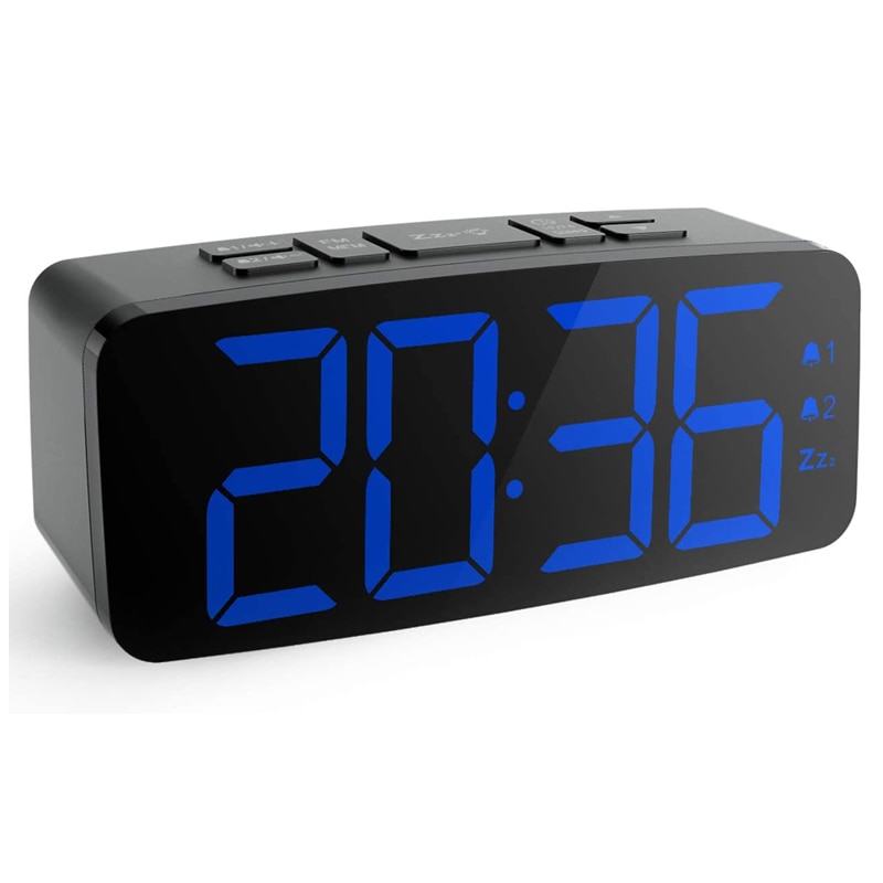 12/24 Hours Double Snooze Alarm Clock ,Big Number Blue Led Display Table Clock With EU Plug