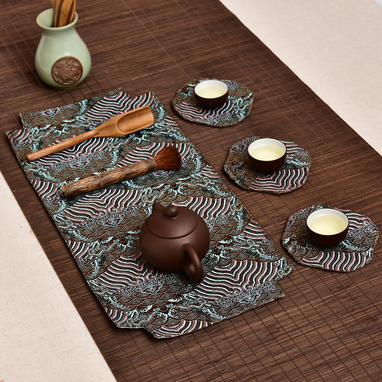 Chinese tea banquet tea tray mat tea mat small table flag fabric tea coaster dry brewing tea art retro tea towel 48X22cm: seawater-4