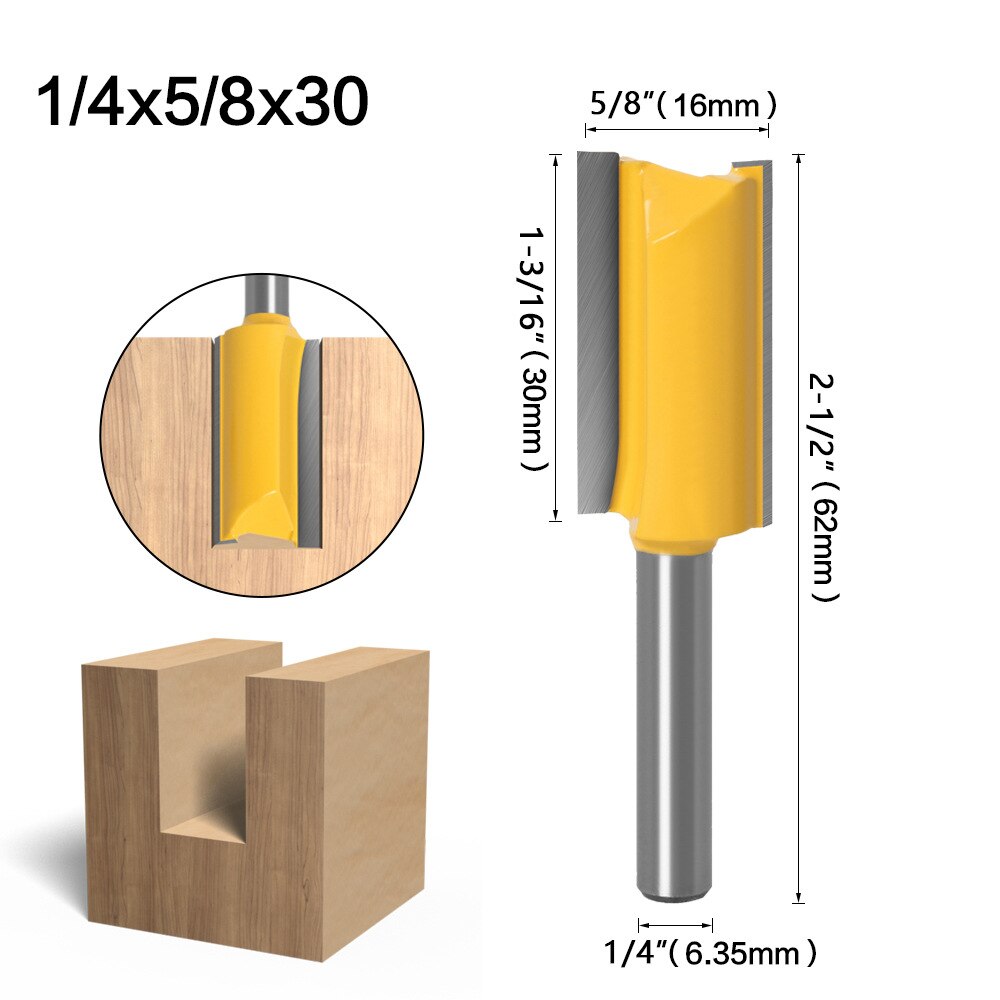 Vástago 1/4, brocas rectas de 2 ranuras para herramientas de carpintería, brocas de enrutador para madera, carburo de tungsteno, fresas para fresadora CNC para madera: 6.35x16x30mm