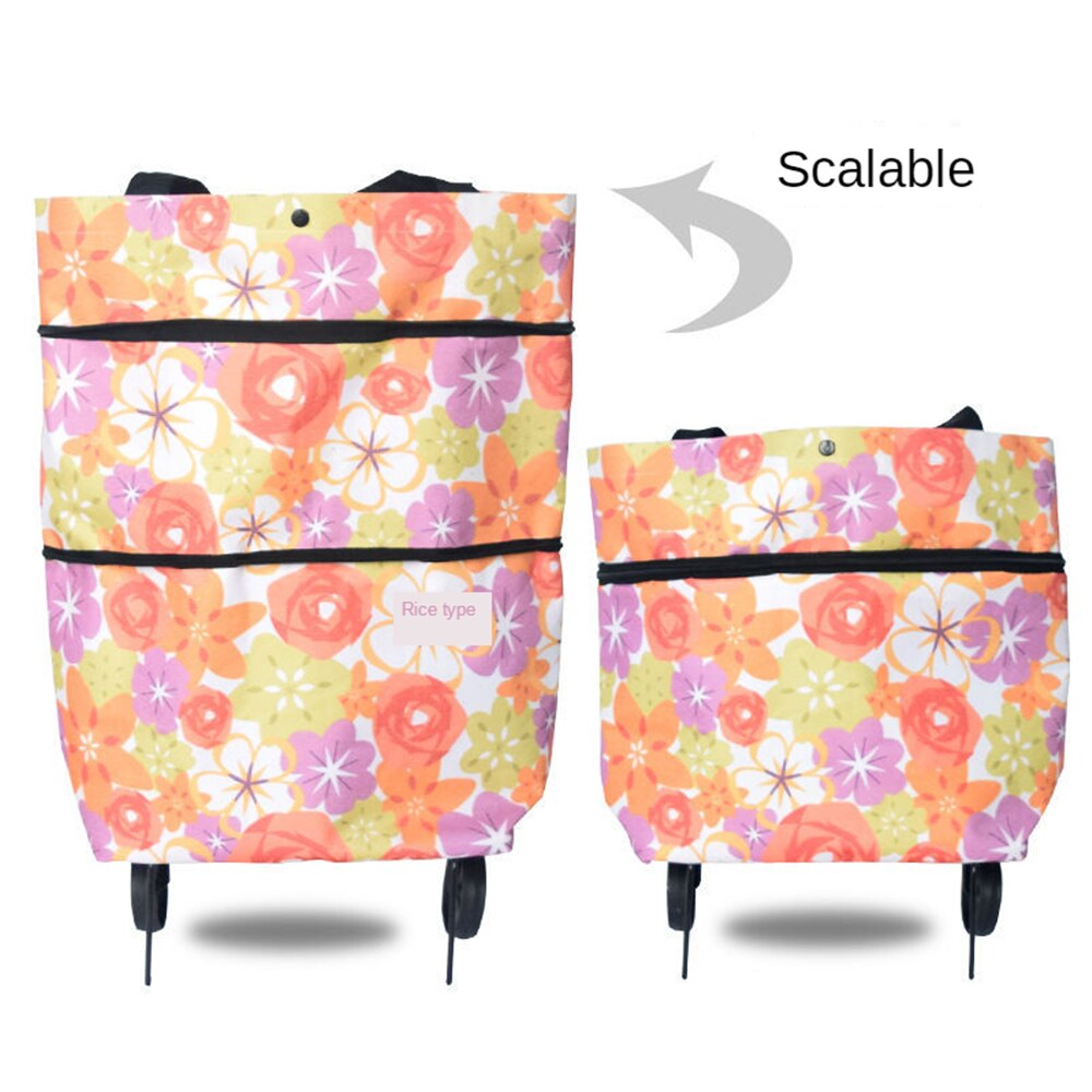 B-LIFE Collapsible Two-stage zipper Trolley Bags Folding Shopping Bag with Wheels Foldable Shopping Cart Reusable Shopping Bags: Yellow