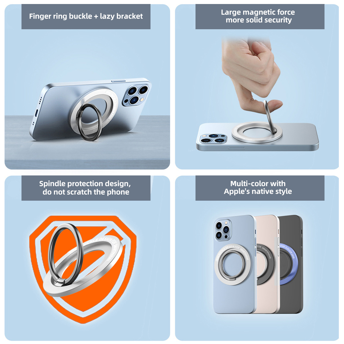 Magnetyczny uchwyt pierścieniowy na telefon komórkowy do iPhone'a 11 12 Pro Uniwersalny, obrotowy o 360 stopni metalowy uchwyt na telefon z klamrą magnetyczną