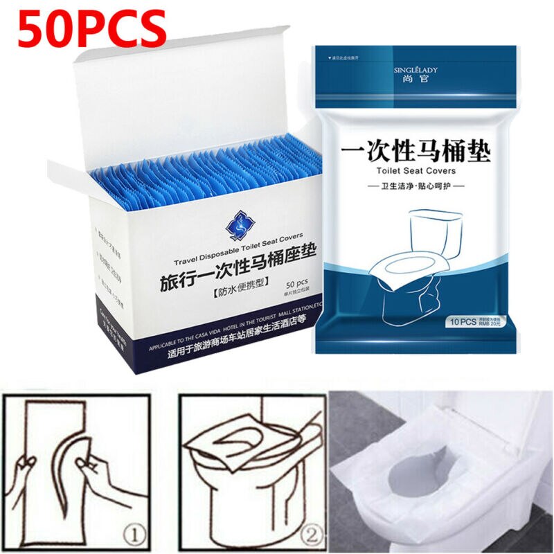 Fundas desechables para asiento de inodoro de baño, accesorios para wc, para acampada, Festival, Ayuda de viaje, elevador de asiento de inodoro, 10/50 Uds.