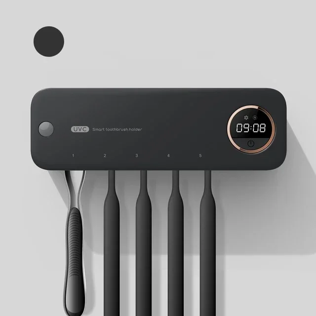 UV Toothbrush Razor Storage Sterilizer LED DisplayRechargeable Tooth Brush Holder Wall-Mount With Bathroom Accessori: black