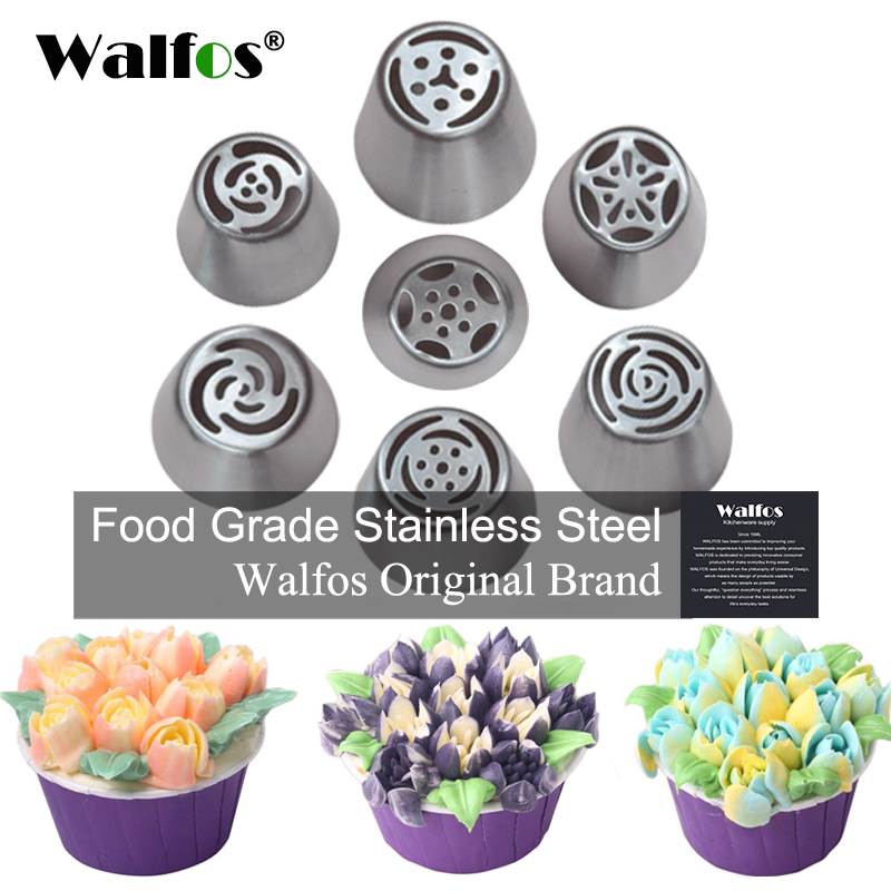 Walfos 7 Stk/set Rvs Russische Tulp Icing Piping Nozzles Pastry Decoratie Tips Cake Decoratie Rose Taart Tools