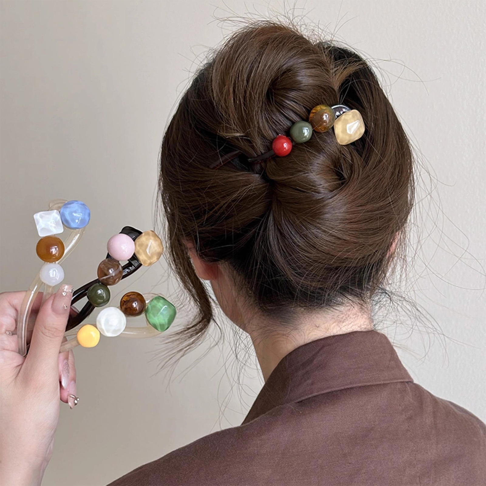 Pasadores de verano para mujer, horquilla con forma de bola colorida Vintage, accesorios para el cabello de viaje para compras diarias, pinza para el cabello de tiburón grande, 1 ud.