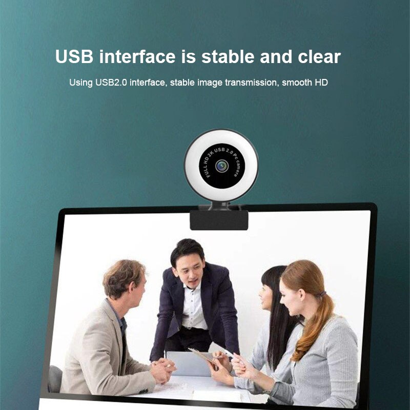 1080P / 2K Hd Usb 2.0 Autofocus Webcam Met Microfoon En Led Ring Licht Voor Desktop / Laptop / Computer Ondersteuning Windows 2000/Xp