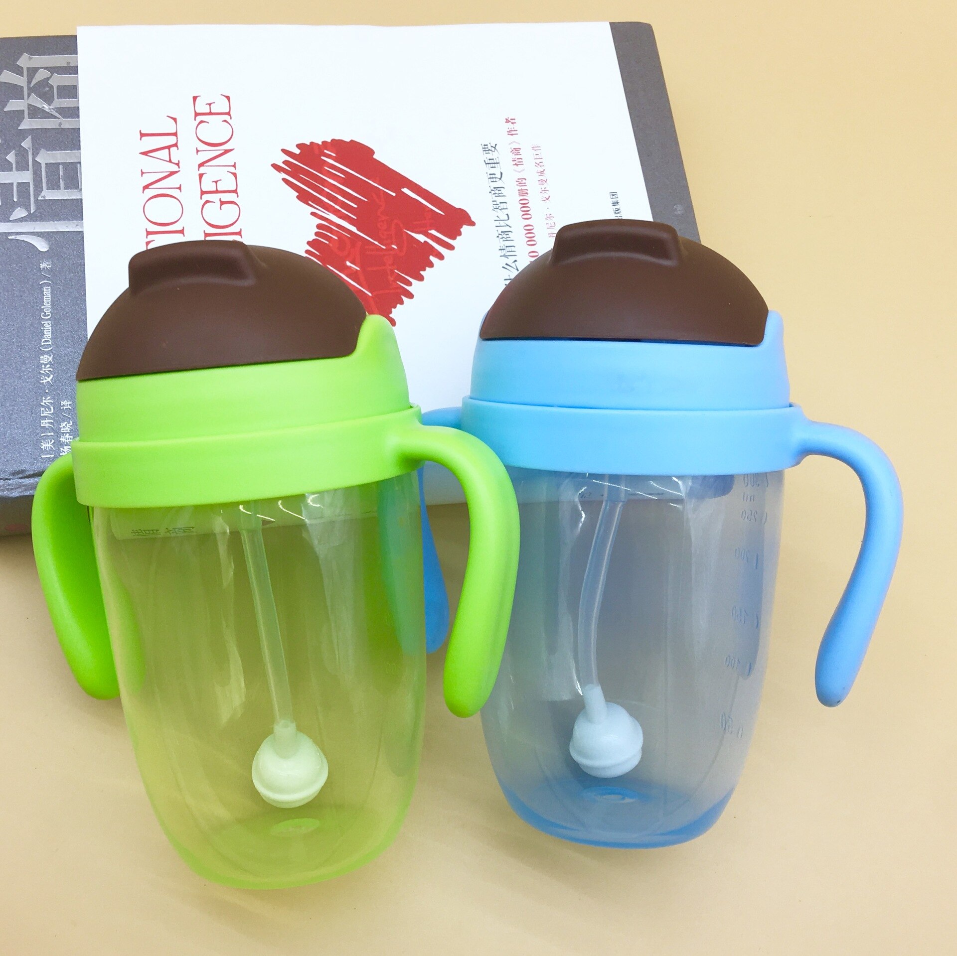 Plastic fles met brede mond, drinkbeker voor baby's, waterbeker voor kinderen met rietje, trainingsbeker