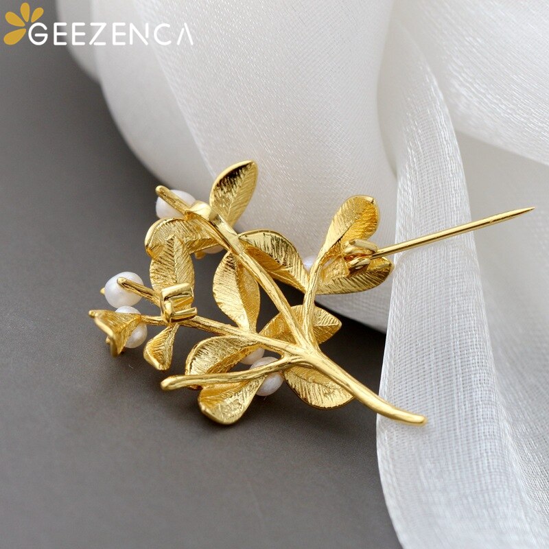 Geez"s925 argento placcato oro perle d'acqua dolce naturali spilla da donna gioielleria raffinata ramo di un albero foglia spille spille regalo alla moda