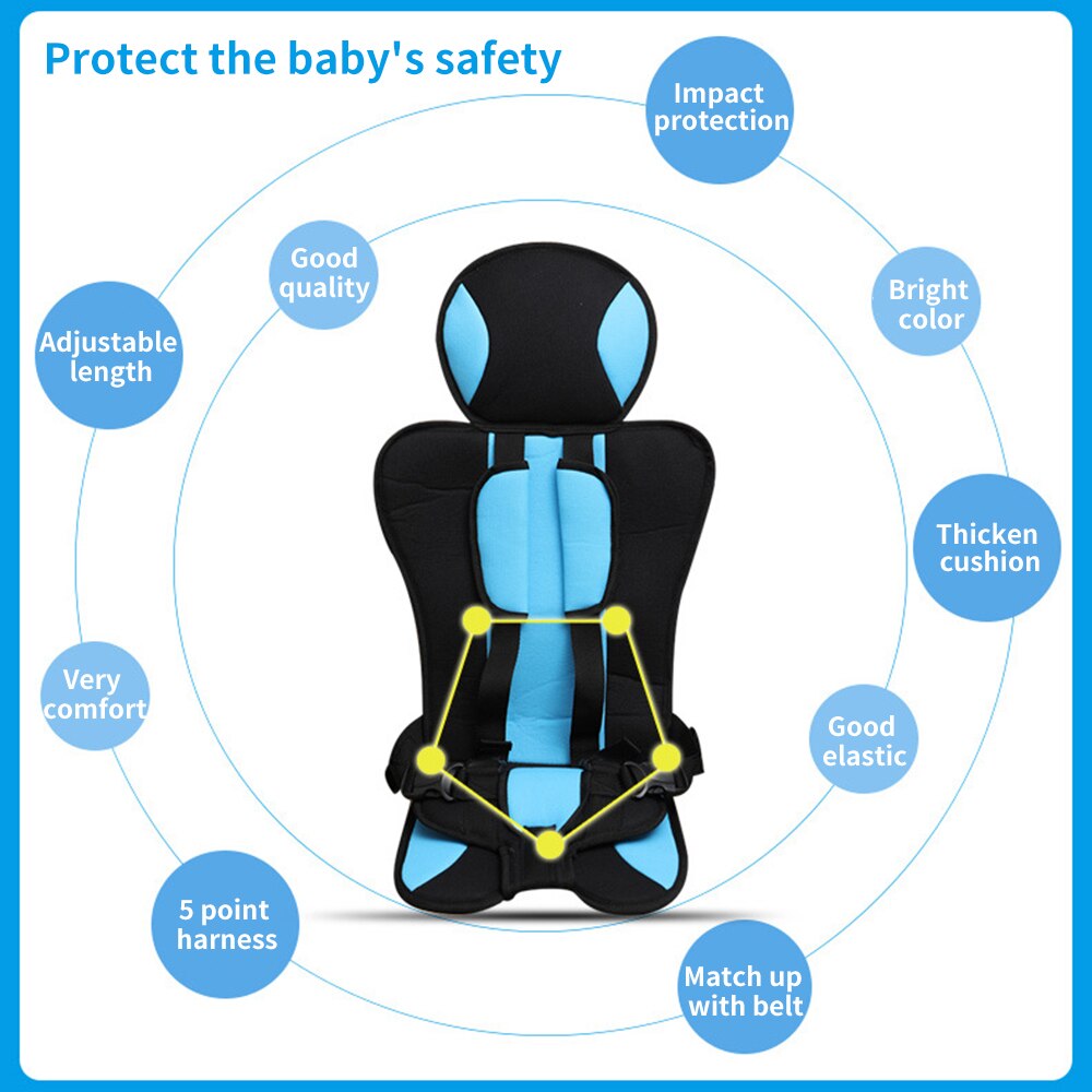 Car Seat Convertible Baby Safety Booster Seats Belt-Positioning Portable Harnessed Car Seat Thicken Seat Cover Pad Cushion Blue