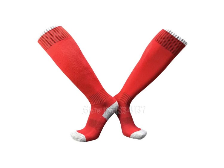 Calcetines de fútbol para hombre y mujer, medias deportivas baratas, transpirables hasta la rodilla, de algodón, para correr, blanco y rojo: Red