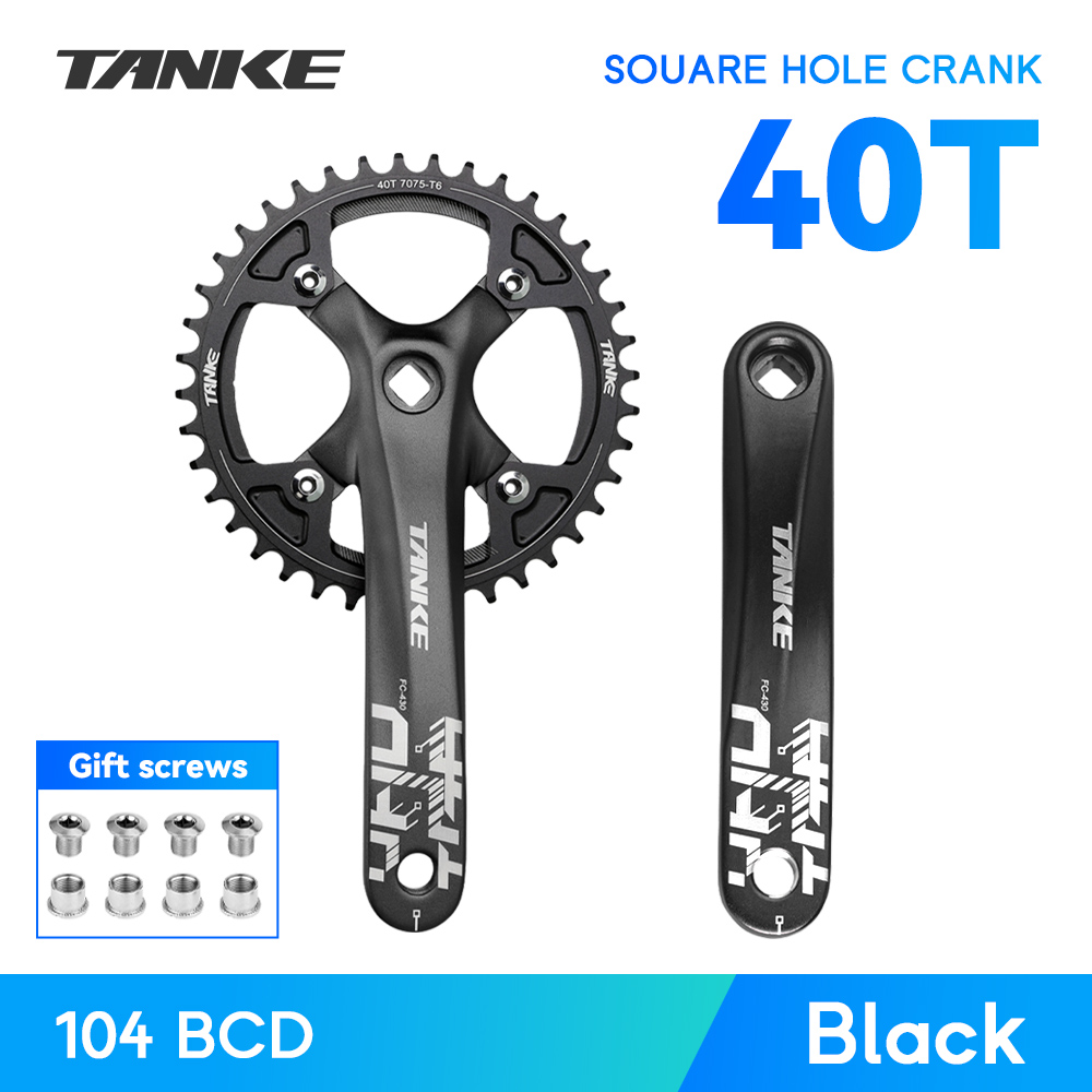 TANKE vélo manivelle trou carré pignon 104BCD 170mm rouge noir manivelle ronde 32/34/36/38/40/42/44T plateaux étroits vtt pédalier: Gris clair