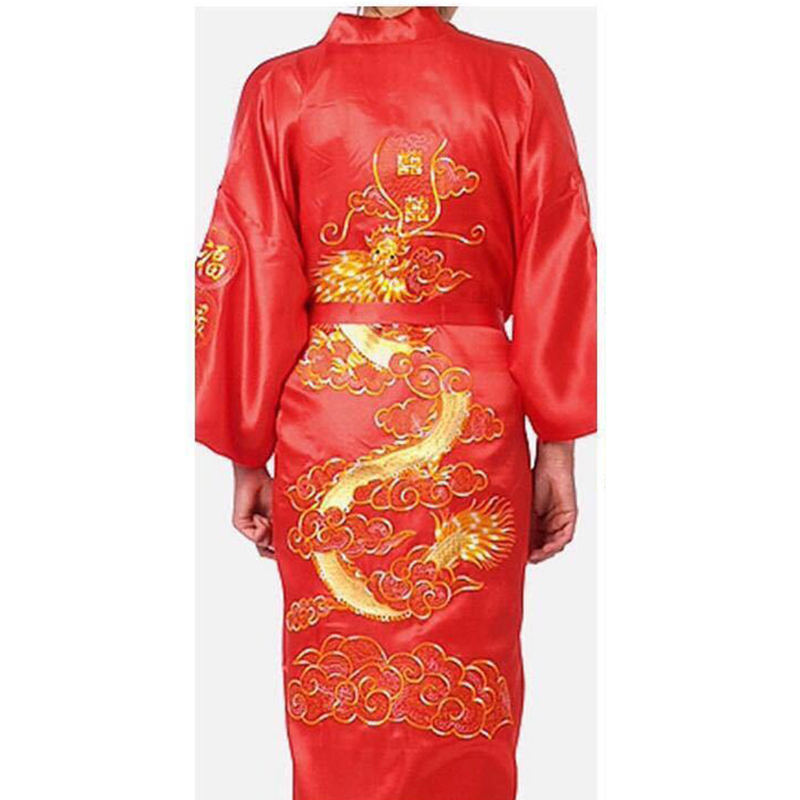 Men Robe V Neck Kimono Sleepwear Nightgown Embroidered Dragon Robe Cardigan Bathrobe Home Clothes Lounge Loose Sleep Dress: XL / black