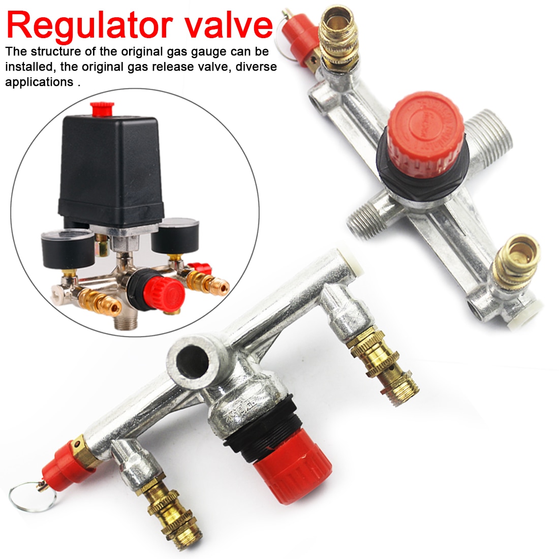 Dubbele Uitlaat Buis Legering Luchtcompressor Schakelaar Drukregelaar Valve Fitting Deel Accessoires