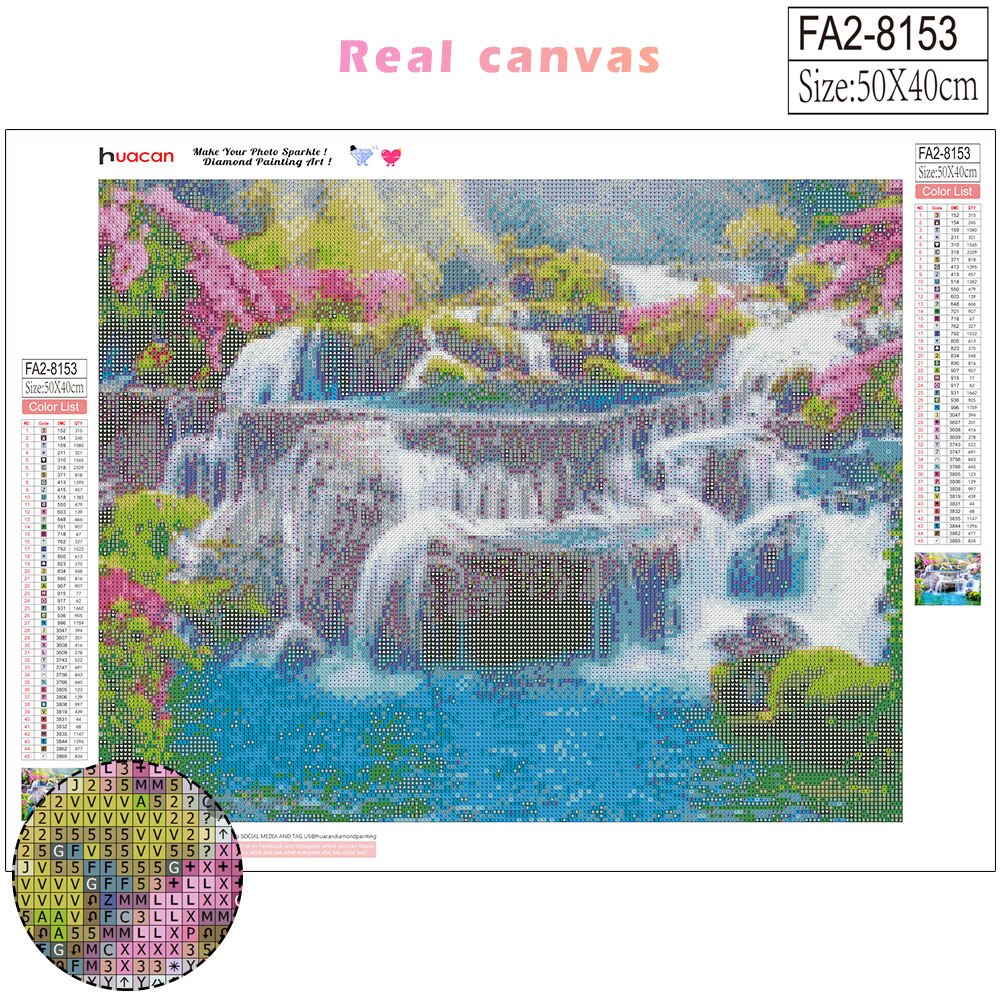 Huacan 5d diy diamantbroderi vandfald fuld firkantet/rund diamantmaleri korssting landskabsindretning