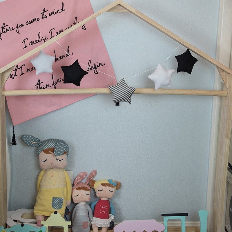 Cunas colgantes de tela de estilo nórdico para bebé, banderín para decoración de cama de niño, accesorios de cunas de 5 estrellas, sonajero para tienda de campaña, 1,5 M