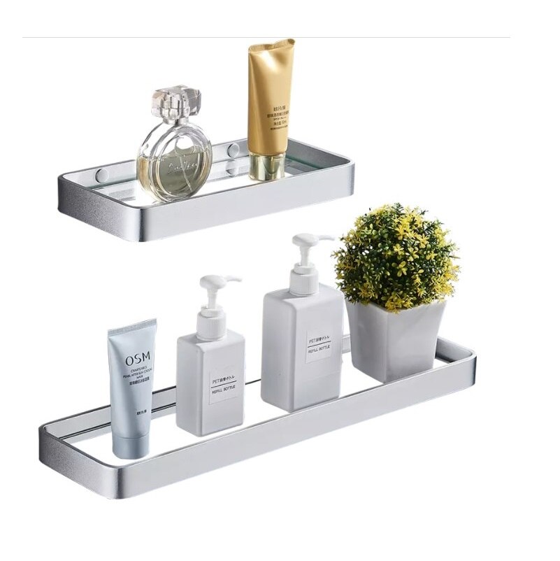 Badeværelseshylde bad bruser hylde søm fri glas hylde satin badeværelse hjørne hylde 25-50cm aluminium køkken opbevaring holder