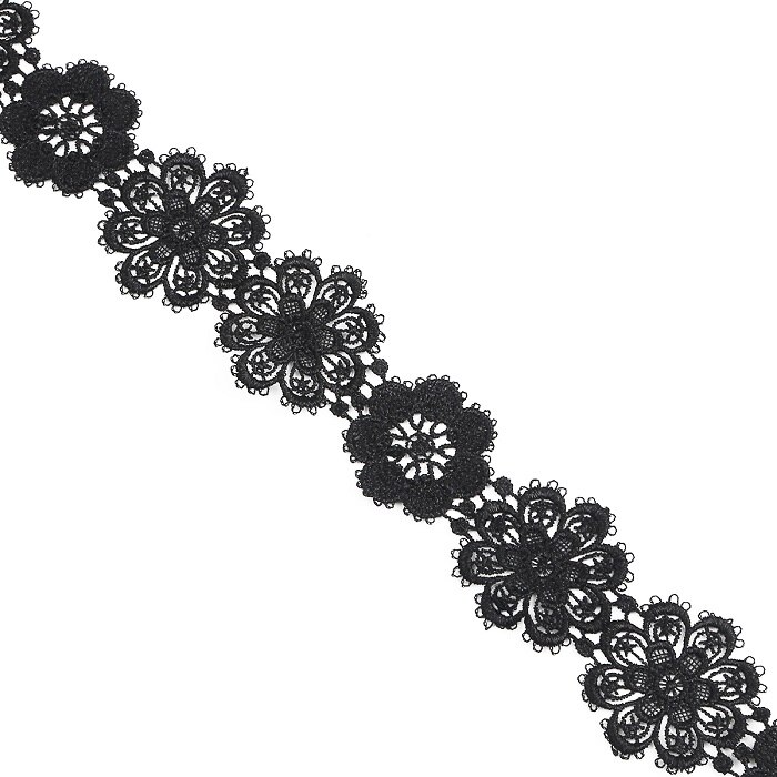 Kant Stof 5.5cm Bloem Zwart Wit DIY Ambachten Naaien Levert Decoratie Accessoires Voor Kleding Bloem Kant Trim: Black