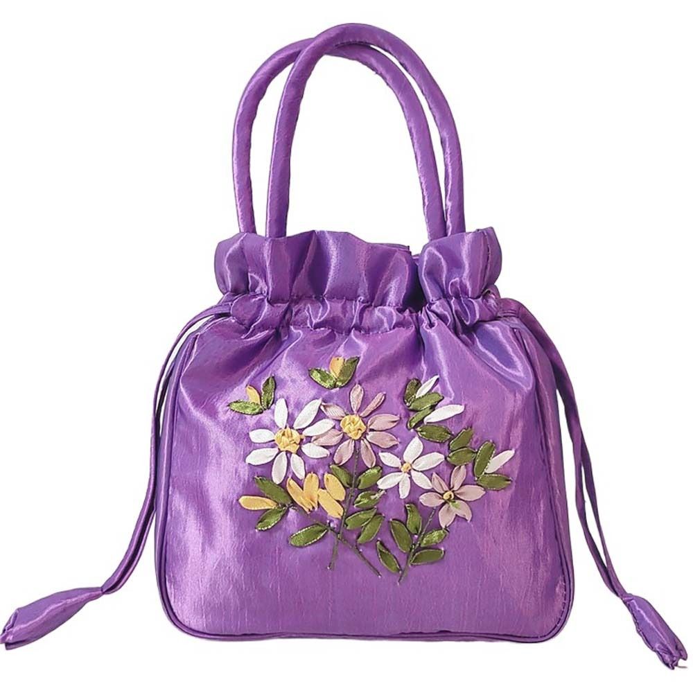 Bolso de mano con bordado de seda satinada para mujer, cartera pequeña con cordón Floral, Hanfu, Retro y: Oro