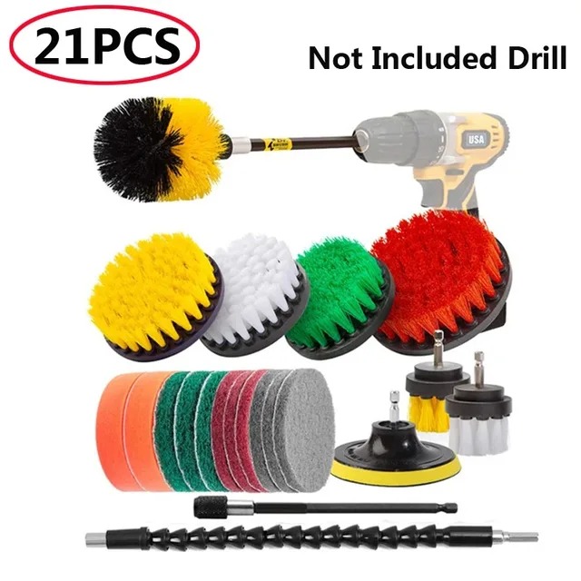 Kit de cepillo de taladro eléctrico, limpiador multiusos, herramientas de limpieza de neumáticos de coche para azulejos, baño, cocina, cepillos redondos de plástico