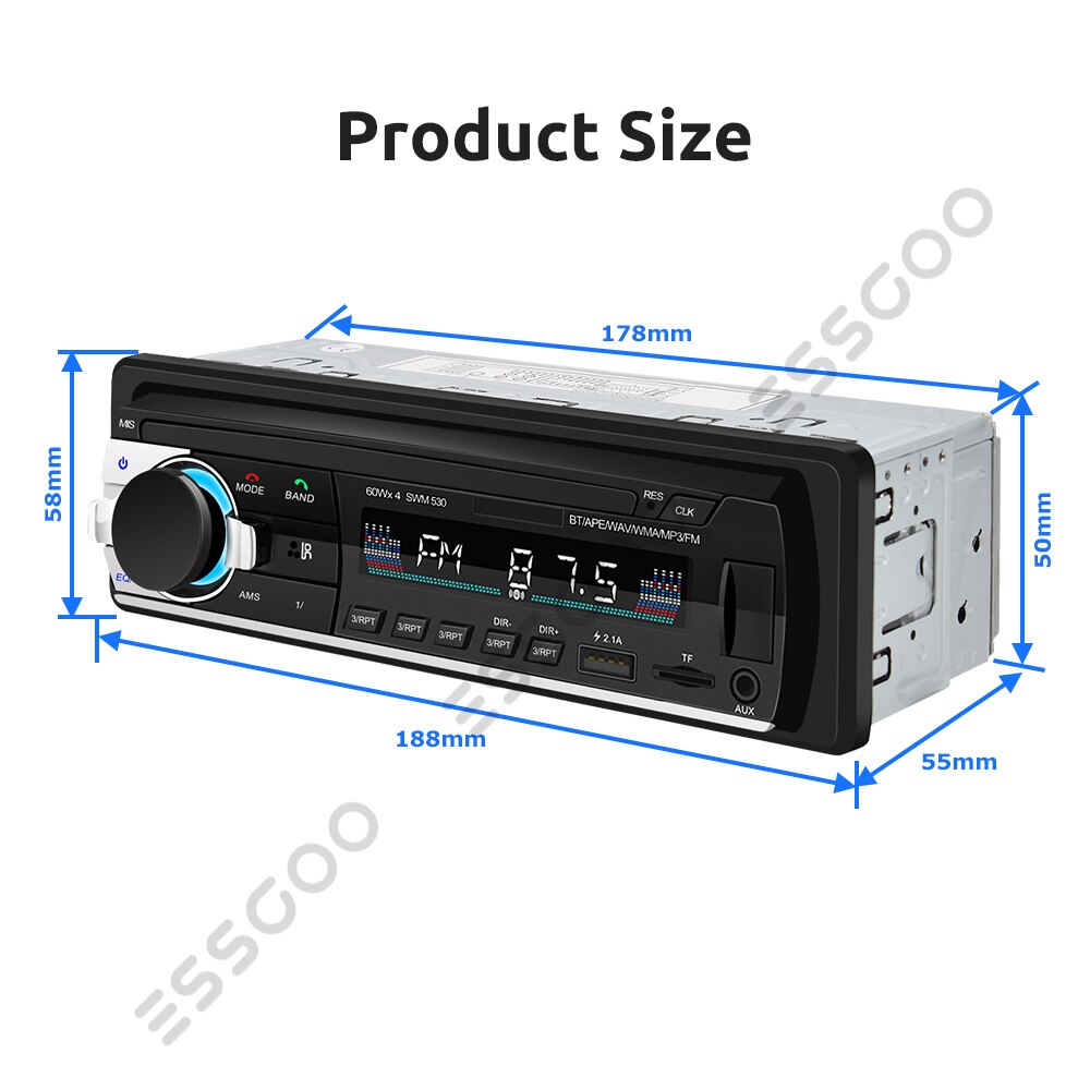 ESSGOO 1 Din Car Radio MP3 Player Dual Bluetooth Autoradio Stereo FM Radio Auto Audio Remote Control USB SD AUX Input Handsfree