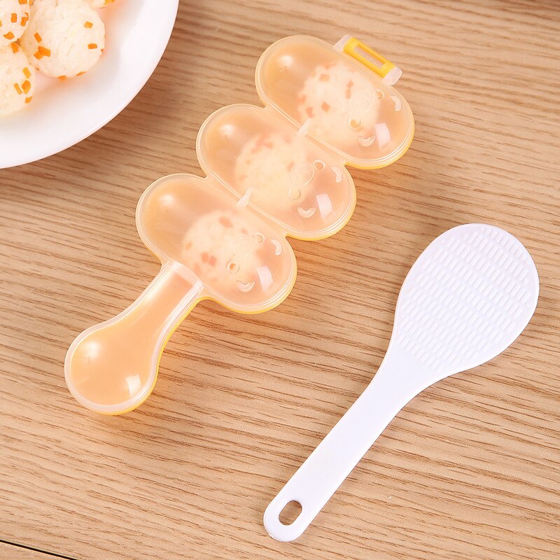 Molds for children food onigiri mold 3 small balls shake sushi mold With rice spoon rice mold kitchen tool sushi tools: Green