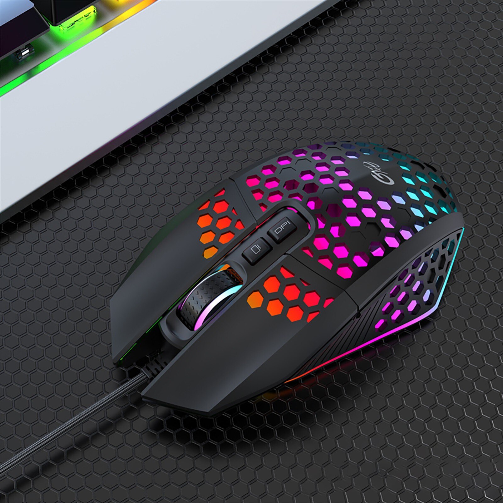 High-performance Gaming Mouse Computer Wired Colorful RGB Comfortable Luminous Mice 7 Keys 8000 DPI Mouse Ergonomically: Black