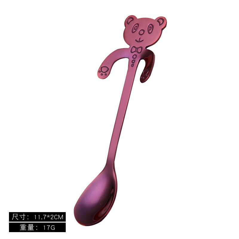 Fargerik rustfritt stål panda skje, liten espresso skje, morsom skje oppheng, teselskap stiring scoop, katt te skje: Lilla