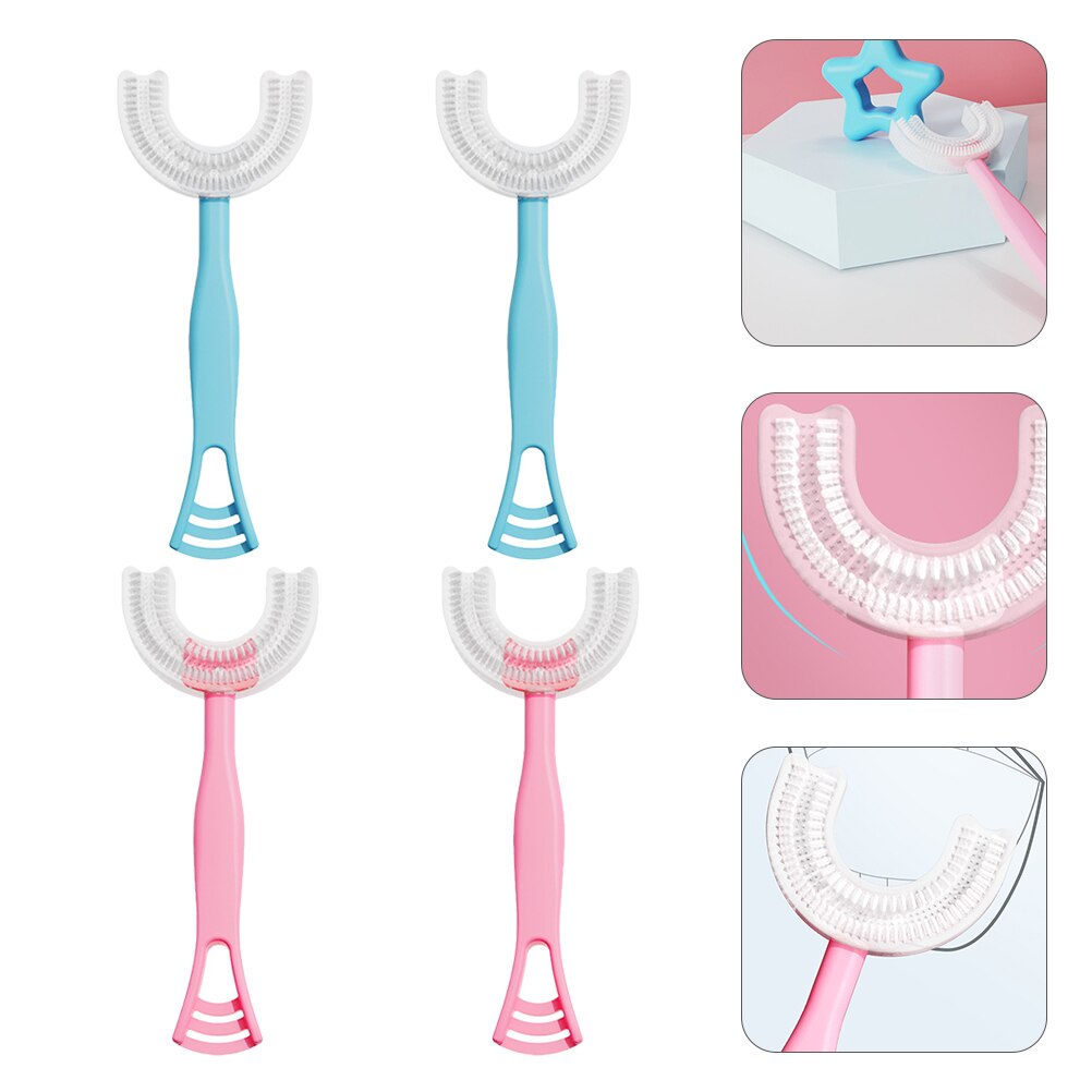 Spazzolino da denti per pulizia orale per bambini in Silicone a forma di U manuale da 4 pezzi
