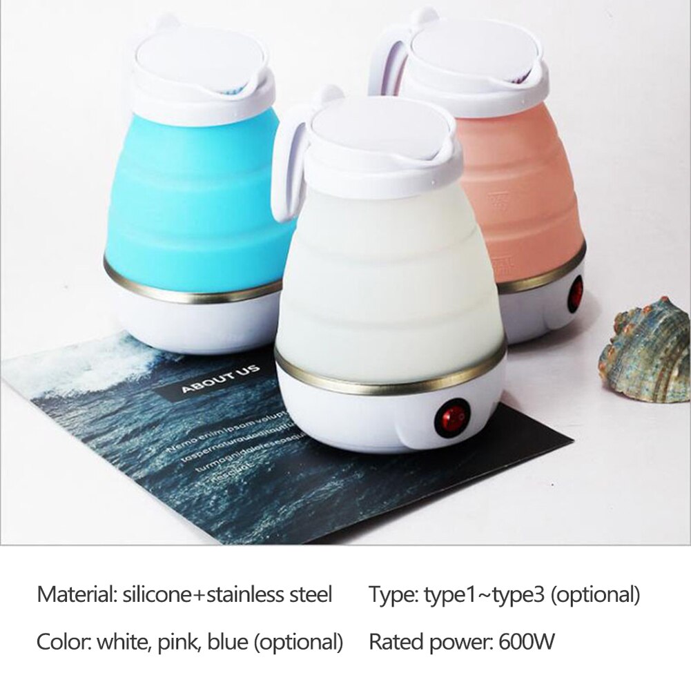 Bouilloire électrique pliable Mini voyage Silicone bouilloire pliante acier inoxydable comestible Silicone électrique Kettlefor hiver en plein air