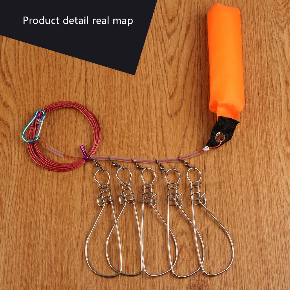 Verkoop 1pc 5 Snaps Rvs Touwen Float Vis Stringer Vissen Lock Vissen Touw voor Accessoires China Visgerei