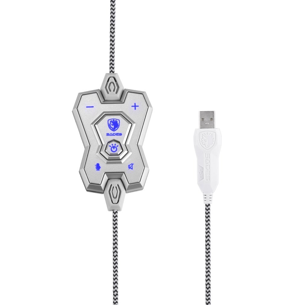 White USB PC Gaming Headsets with Microphone Noise-Canceling Breathing LED 6 Color 7.1 Surround Sound Stereo for SADES A70