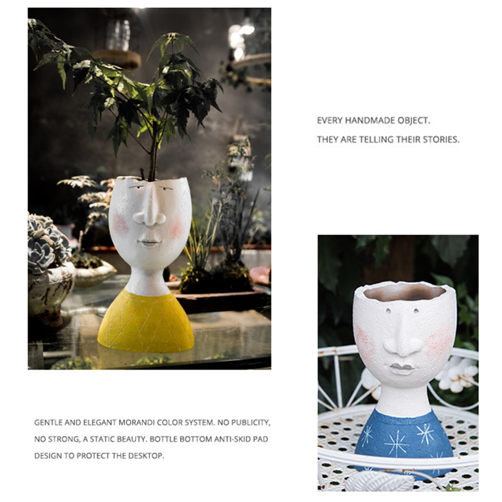 Flower Pot Character Portrait Abstract Human Face Flower Pot Home Micro Landscape Decor Resin Succulents Plant Pot Desktop Vase