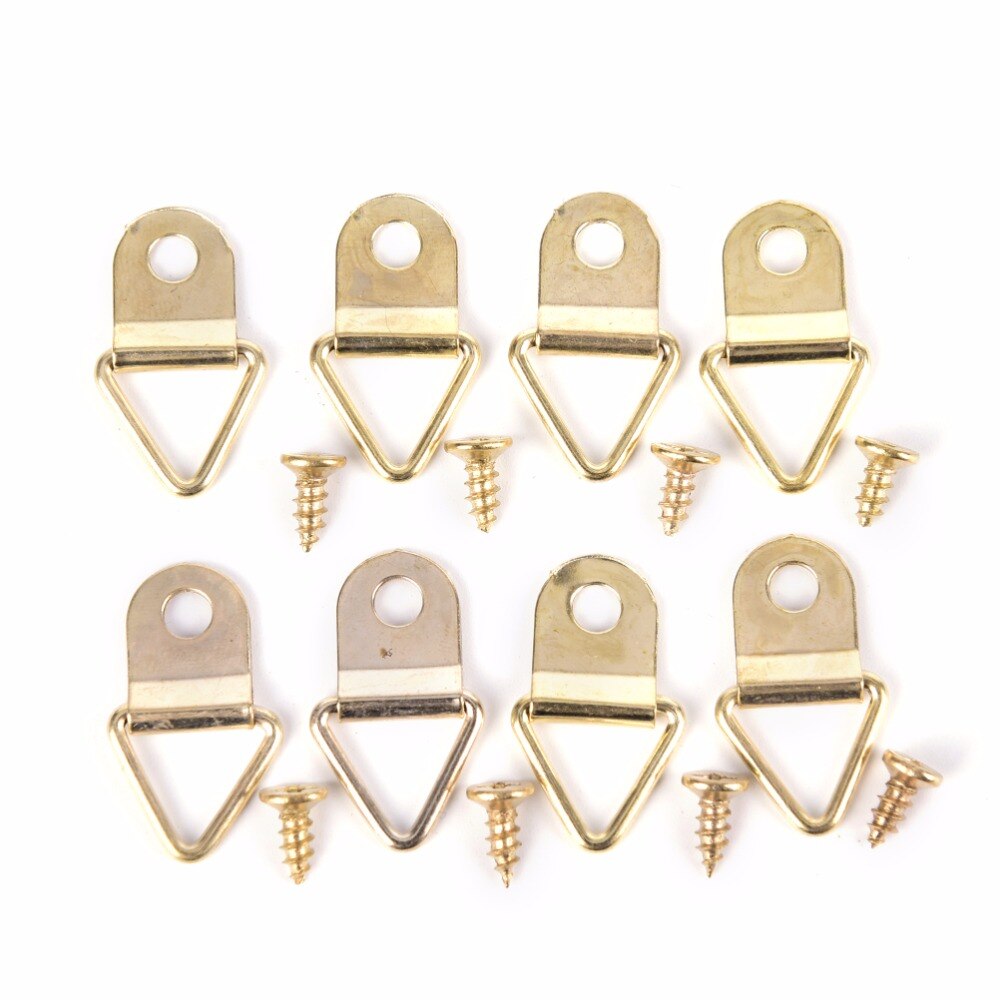 100 stuks/partij gouden fotohangers messing driehoek fotolijst wandmontage hanger haak ring ijzer