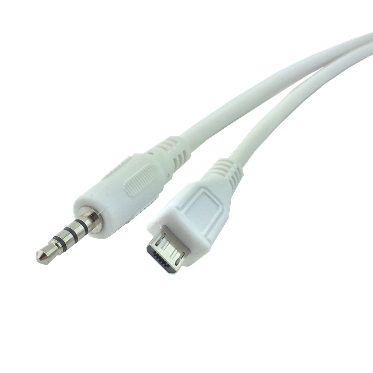 3.5mm Stereo Plug Male to Micro MINI USB 5Pin Male Adapter Converter Audio Cable White 50cm