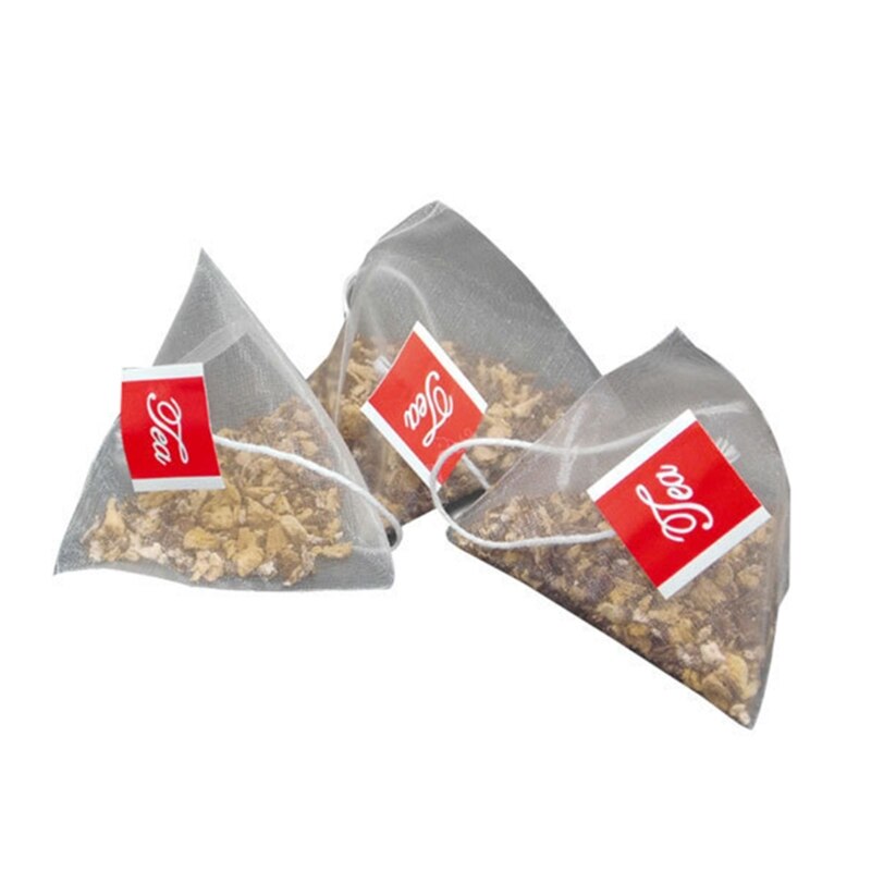 100PCS Pyramid Tea Bag Filter Nylon Tea Bag Single String Label Transparent Empt 95AA
